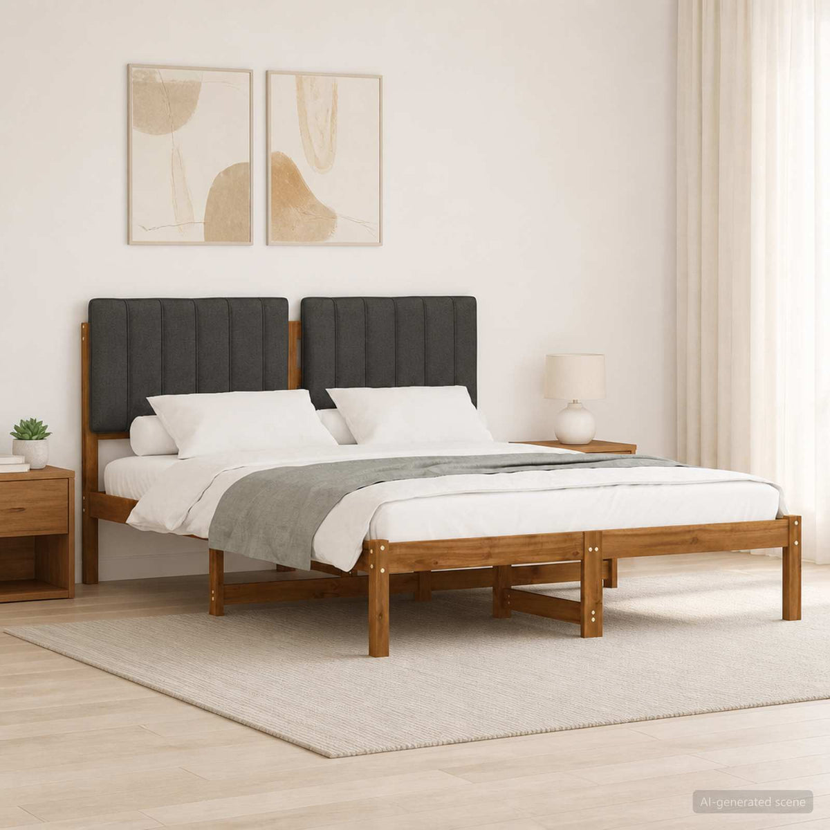 vidaXL Bedframe met gestoffeerd hoofdbord Naturel en donkergrijs