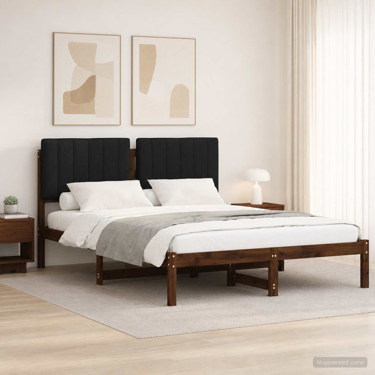 Bedframe met gestoffeerd hoofdbord Donkerbruin en Zwart is nu te koop bij PeponiXL, paradijselijk wonen!