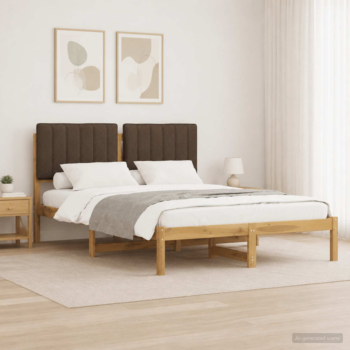 vidaXL Bedframe met gestoffeerd hoofdbord Whitewash en taupe