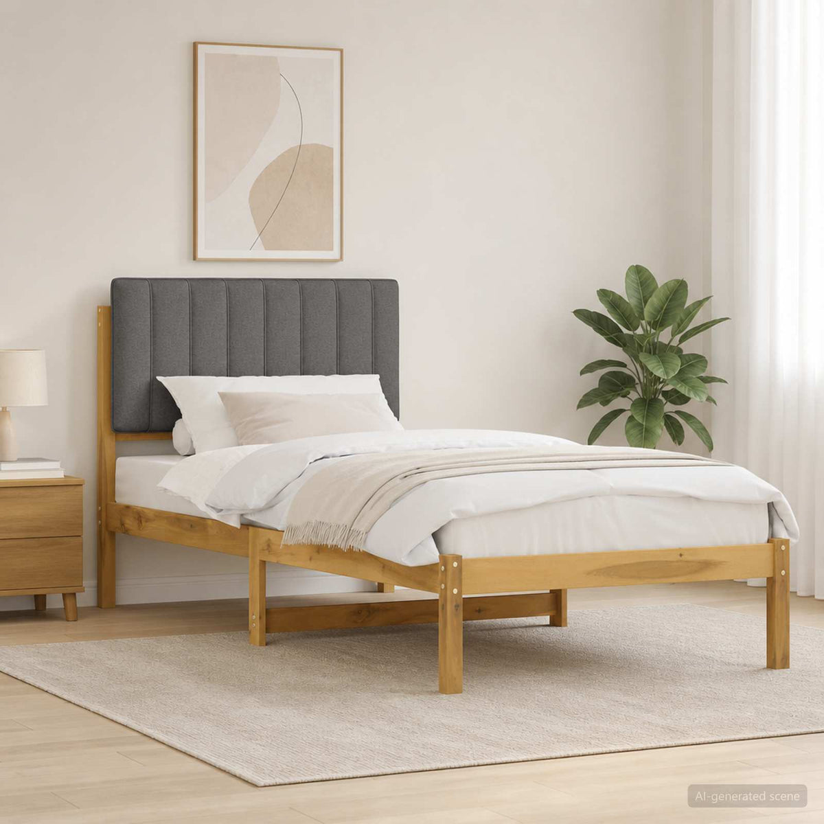 Bedframe met gestoffeerd hoofdbord Whitewash en lichtgrijs is nu te koop bij PeponiXL, paradijselijk wonen!