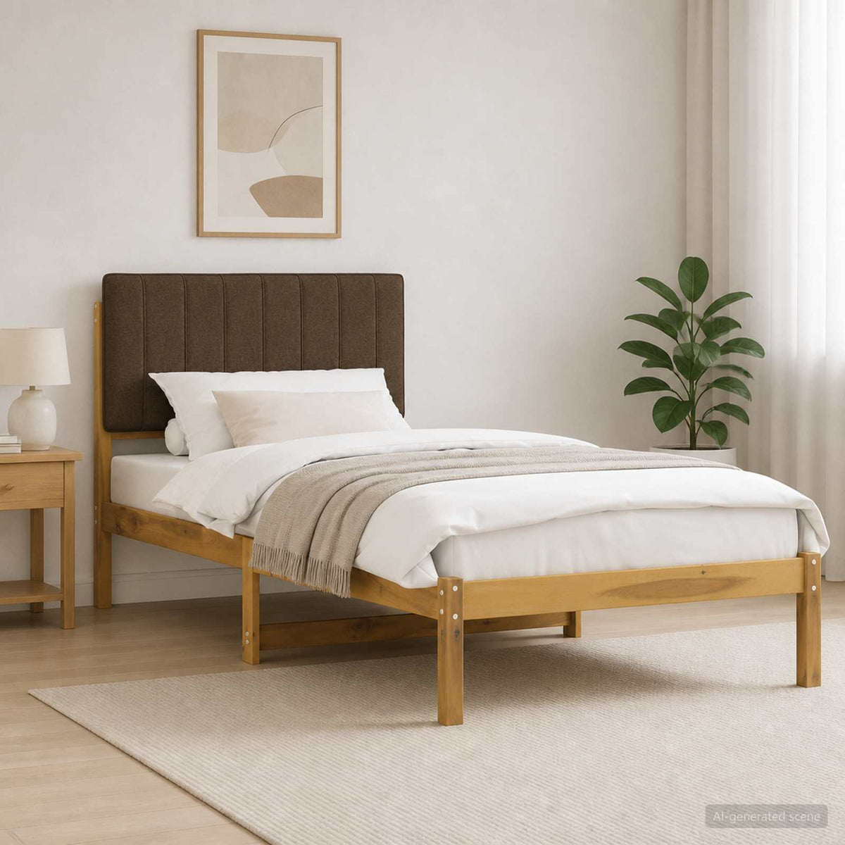 vidaXL Bedframe met gestoffeerd hoofdbord Whitewash en taupe