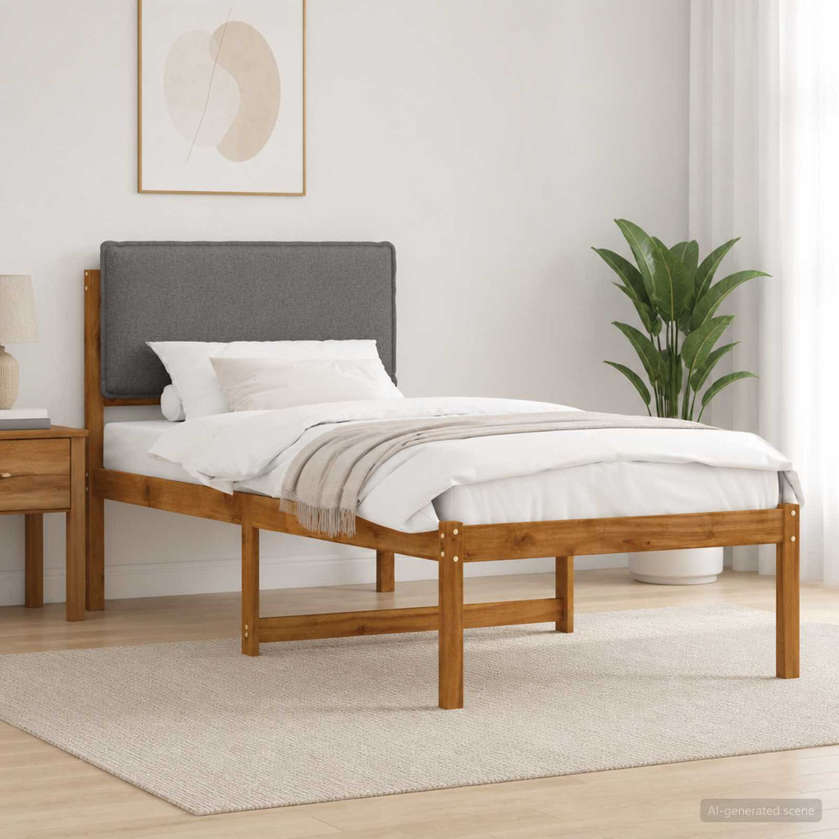 Bedframe met gestoffeerd hoofdbord Naturel en lichtgrijs is nu te koop bij PeponiXL, paradijselijk wonen!