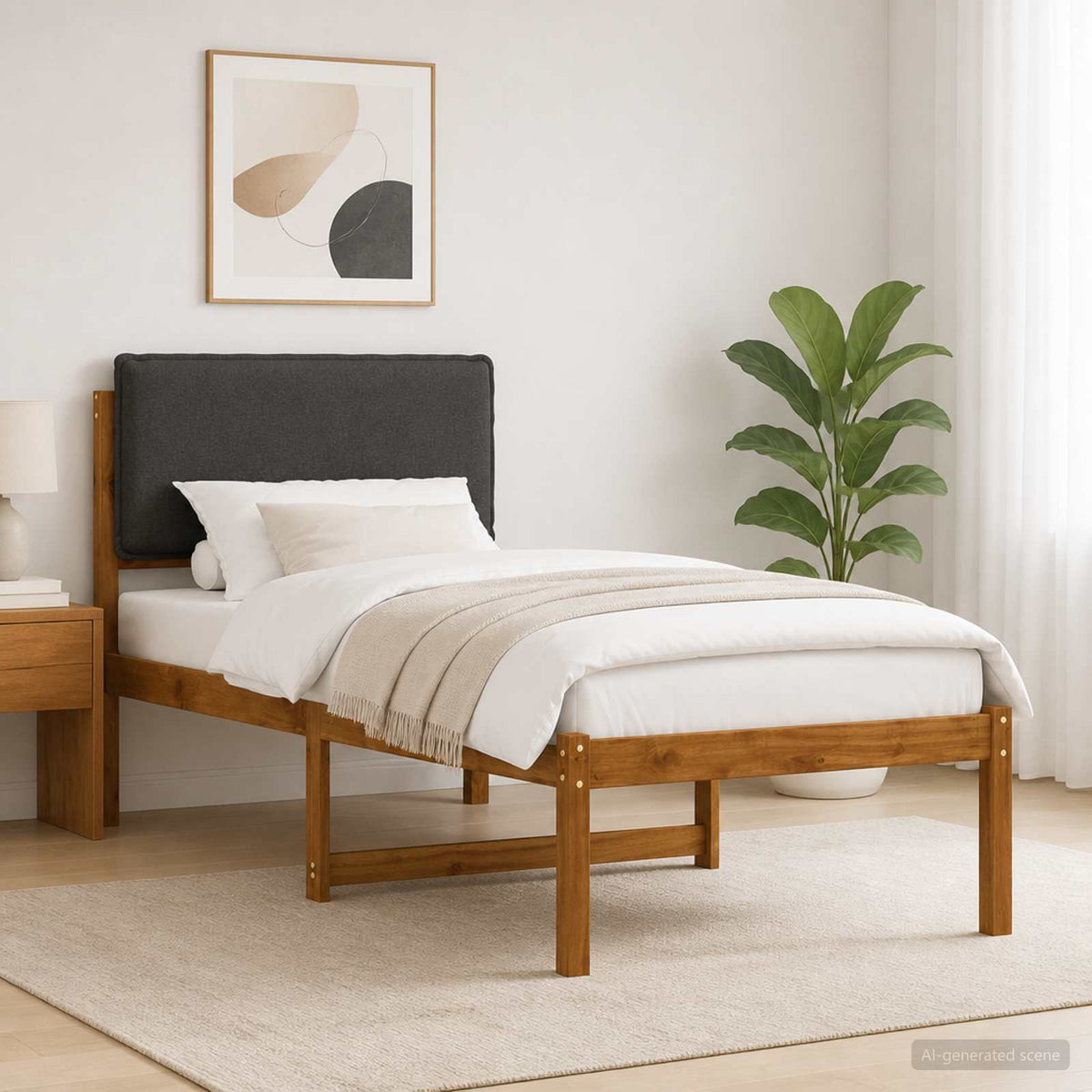 Bedframe met gestoffeerd hoofdbord Naturel en donkergrijs is nu te koop bij PeponiXL, paradijselijk wonen!