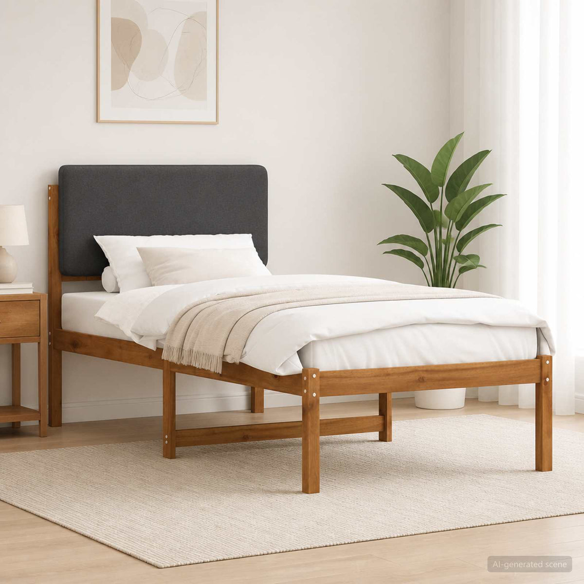Bedframe met gestoffeerd hoofdbord Naturel en donkergrijs is nu te koop bij PeponiXL, paradijselijk wonen!