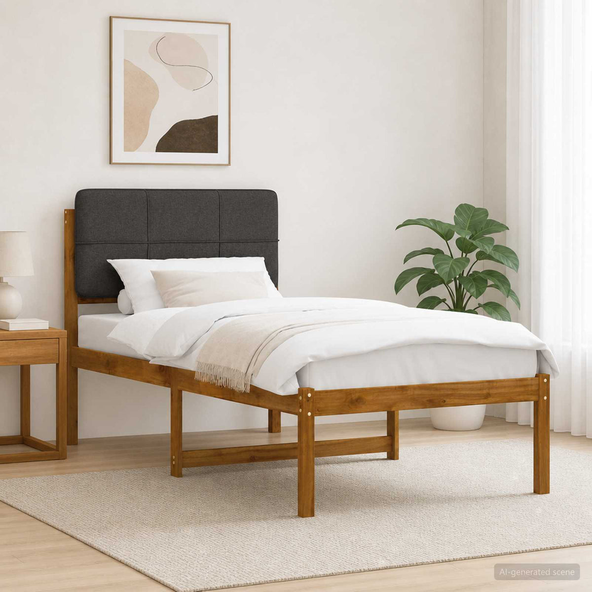 vidaXL Bedframe met gestoffeerd hoofdbord Naturel en donkergrijs