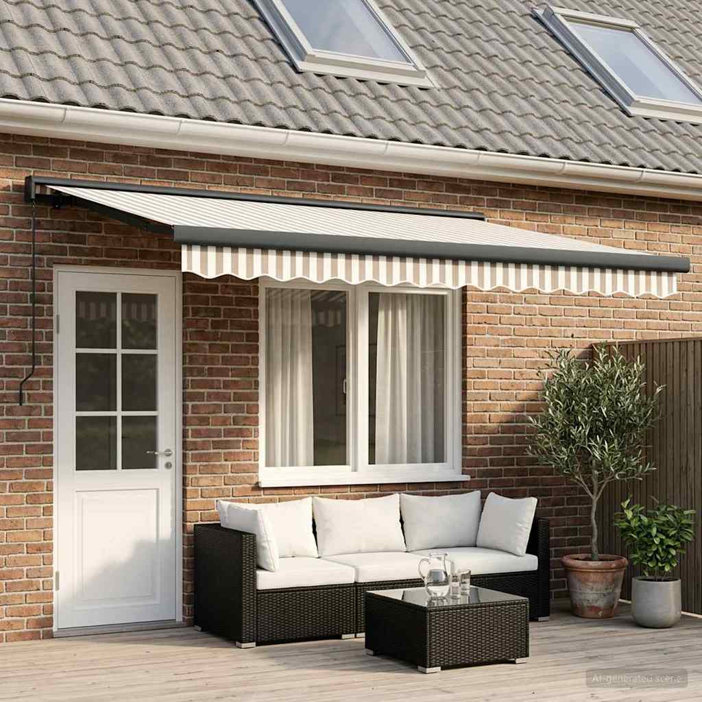 Uitschuifbare luifel Lichtgrijs en wit. 450 × 300 cm is nu te koop bij PeponiXL, paradijselijk wonen!