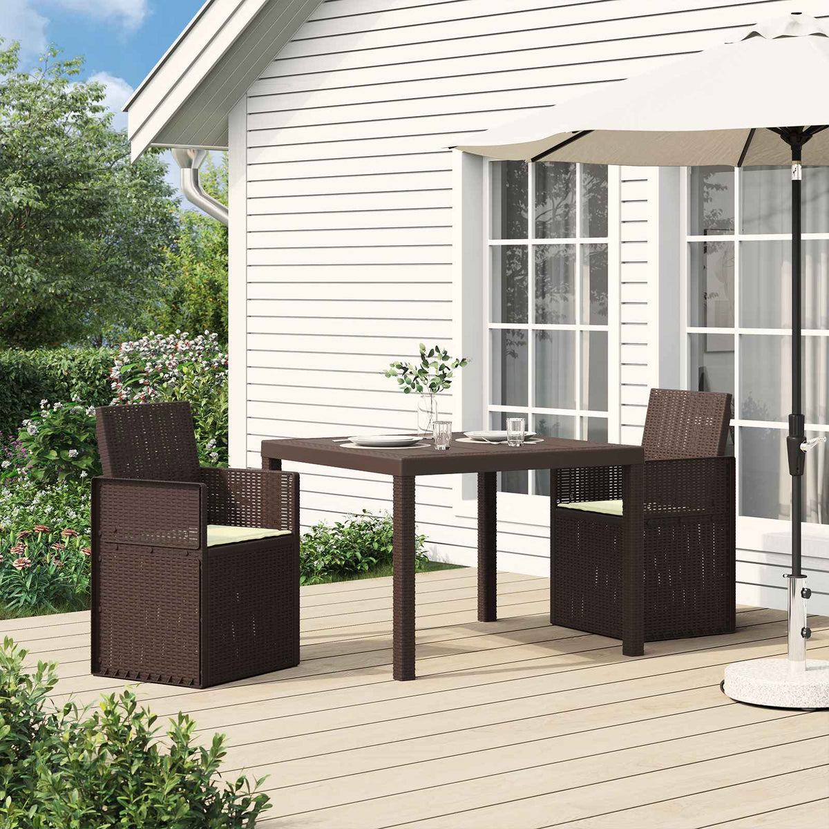 Tuin Eetstoelen 2 pcs Bruin en crèmekleurig PP is nu te koop bij PeponiXL, paradijselijk wonen!