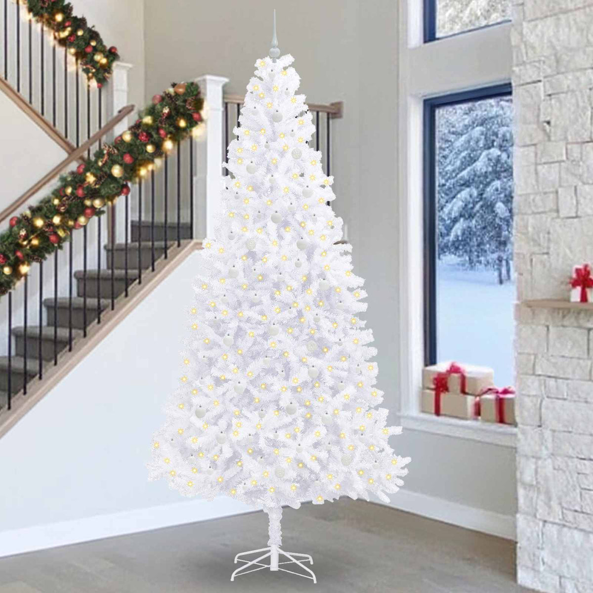 Kunstkerstboom met 300 LED Wit 300 cm PVC en staal is nu te koop bij PeponiXL, paradijselijk wonen!