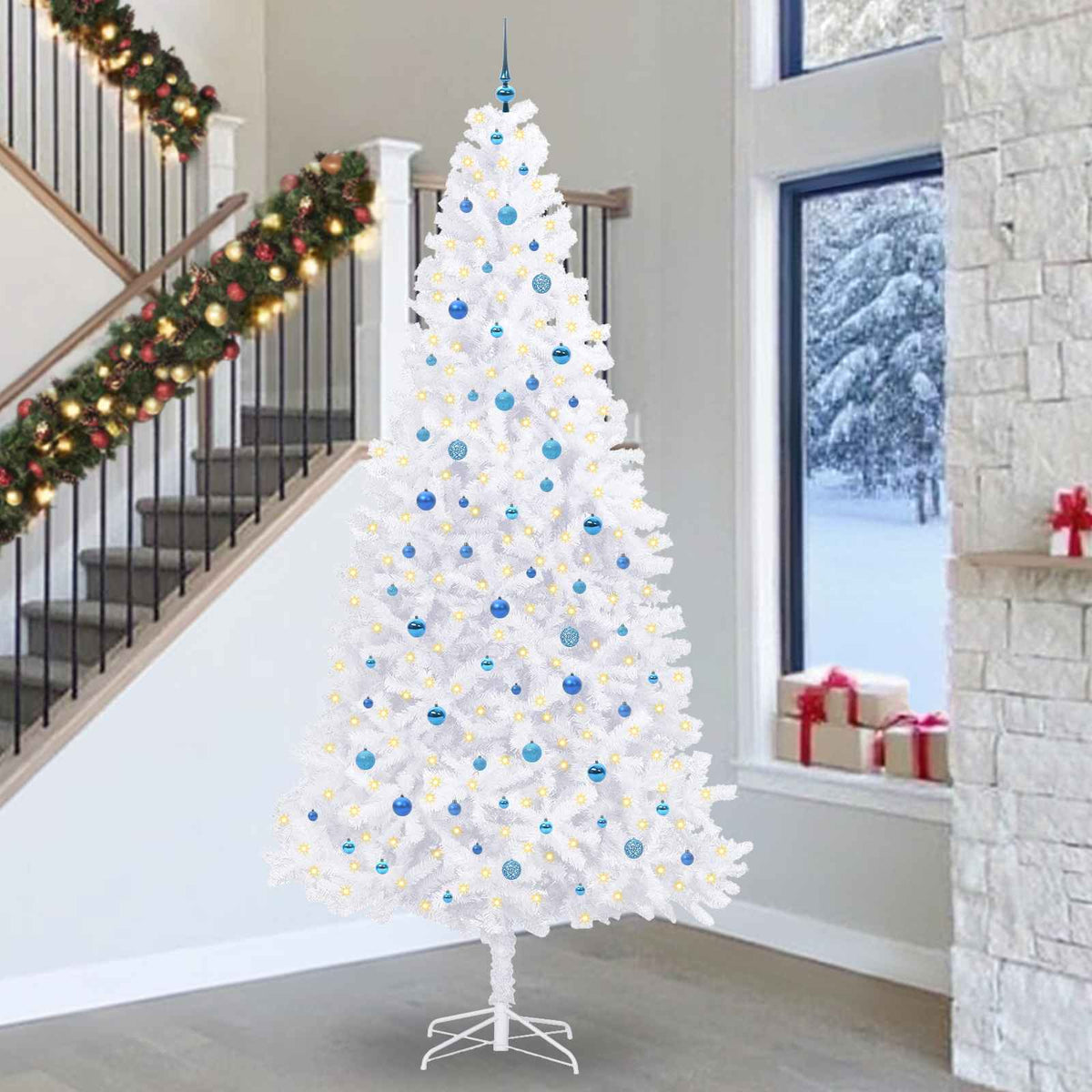 Kunstkerstboom met 300 LED Wit 300 cm PVC en staal is nu te koop bij PeponiXL, paradijselijk wonen!