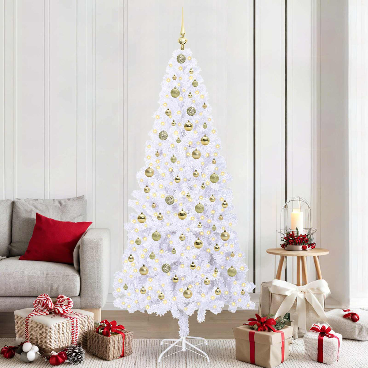 vidaXL Kunstkerstboom met 300 LED Wit 210 cm PVC en staal