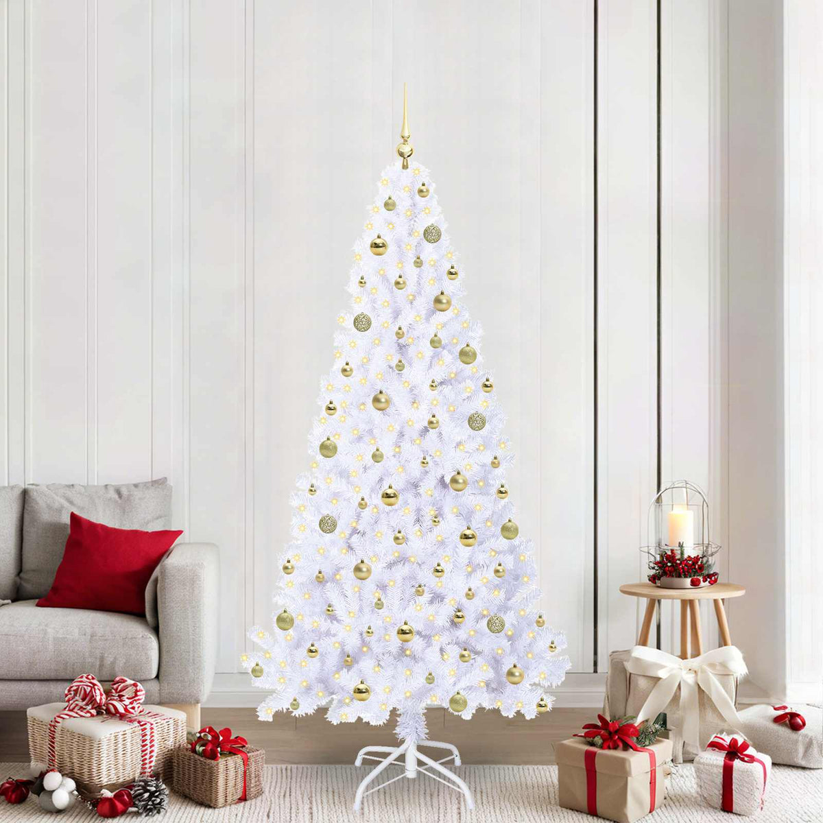 Kunstkerstboom met 300 LED Wit 210 cm PVC en staal is nu te koop bij PeponiXL, paradijselijk wonen!