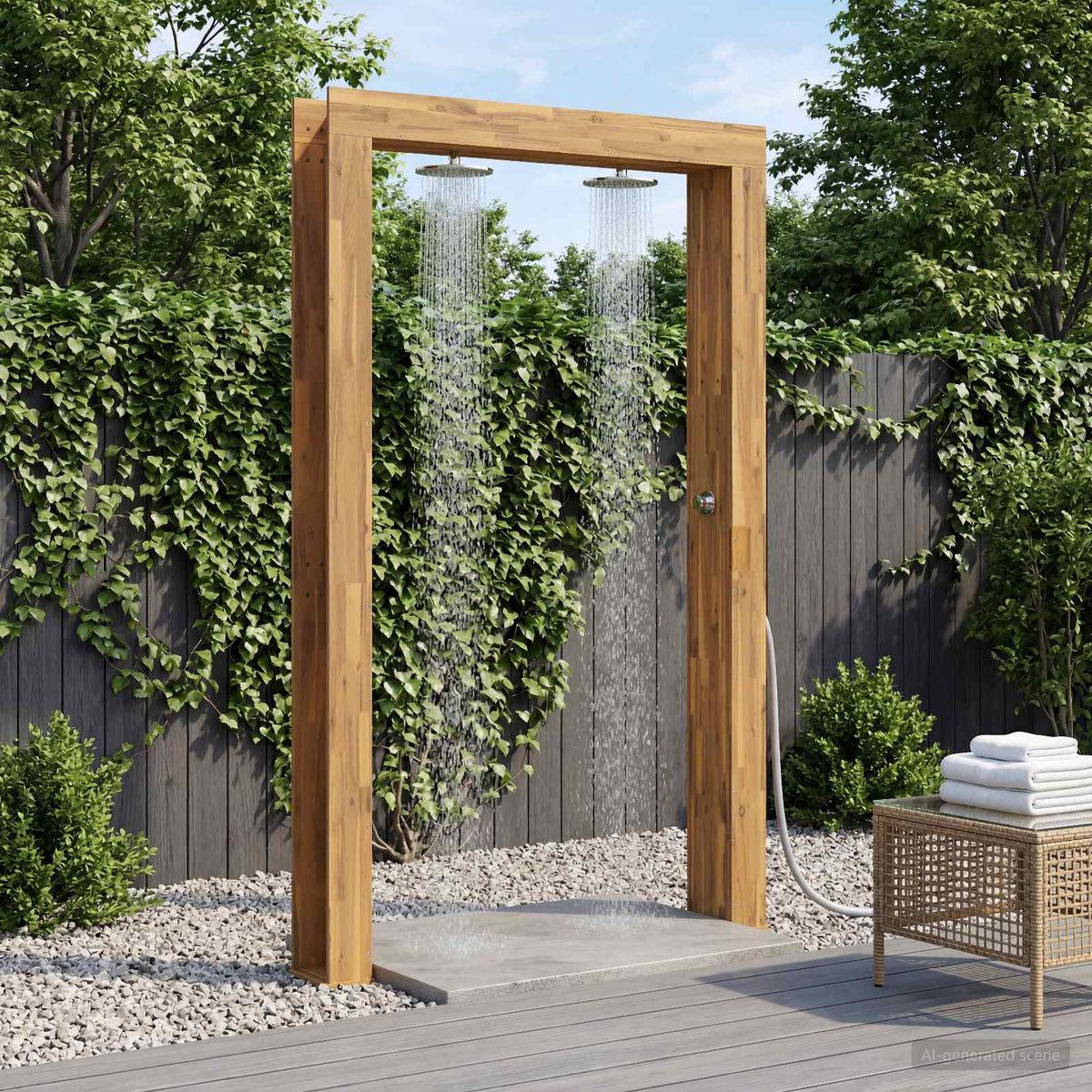 Buitendouche 226 cm Massief acaciahout en roestvrij staal Wit is nu te koop bij PeponiXL, paradijselijk wonen!