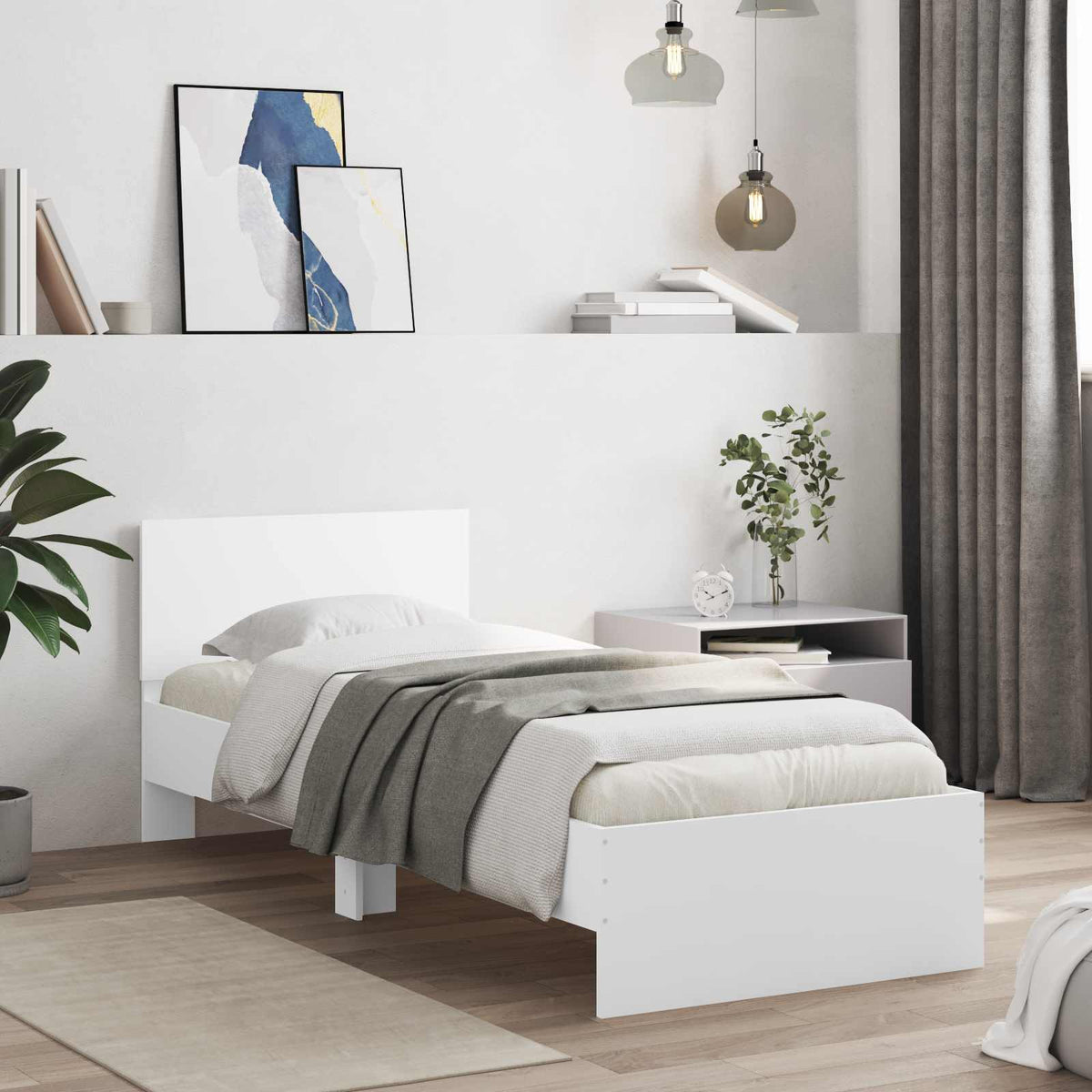 Bedframe met LED-stripverlichting Wit Bewerkt hout is nu te koop bij PeponiXL, paradijselijk wonen!