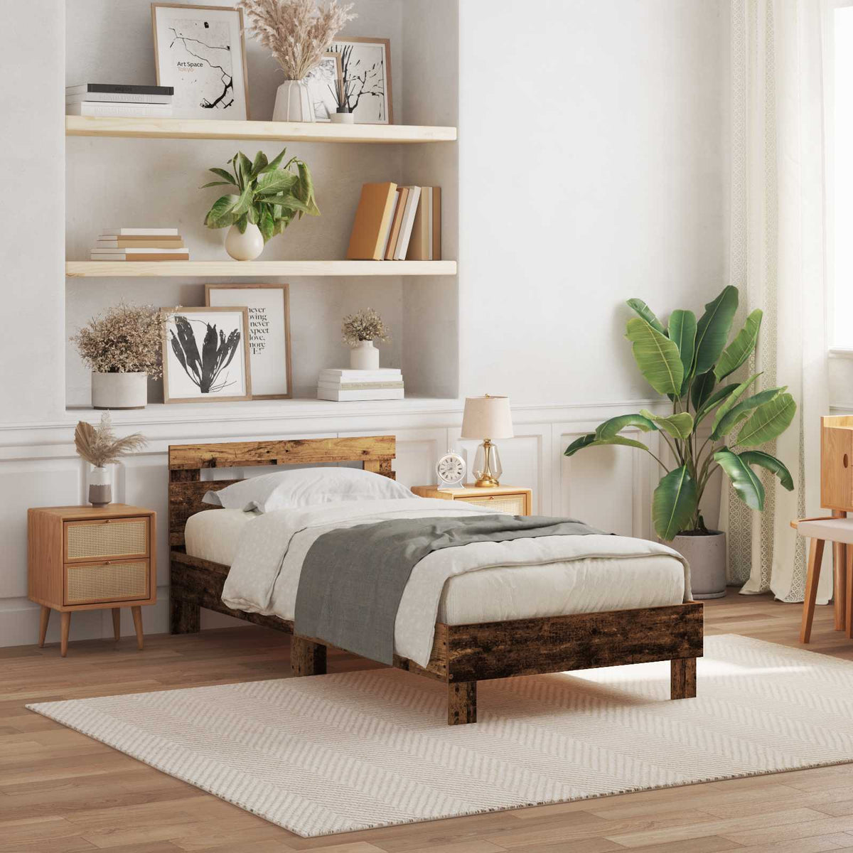 Bedframe met LED-stripverlichting Oud hout Bewerkt hout is nu te koop bij PeponiXL, paradijselijk wonen!