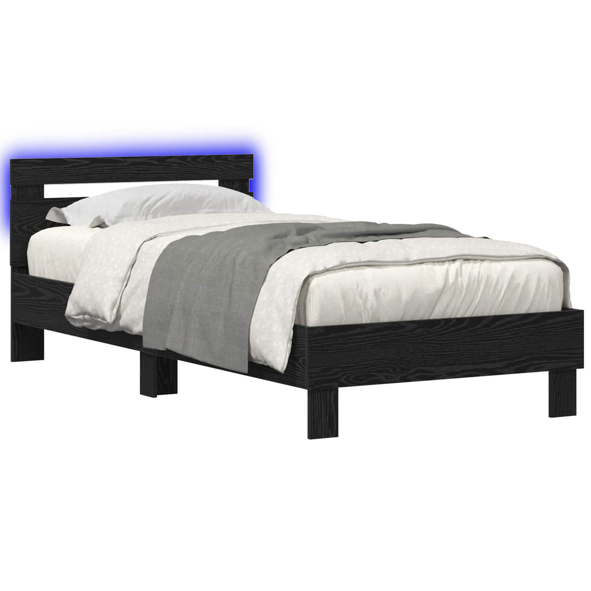 Bedframe met LED-stripverlichting Zwart eiken Bewerkt hout is nu te koop bij PeponiXL, paradijselijk wonen!