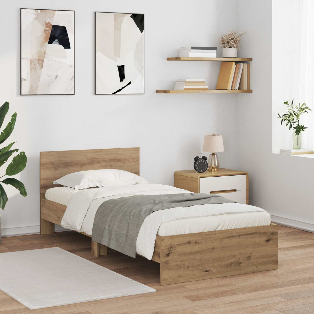 Bedframe met LED-stripverlichting Artisanaal eiken Bewerkt hout is nu te koop bij PeponiXL, paradijselijk wonen!