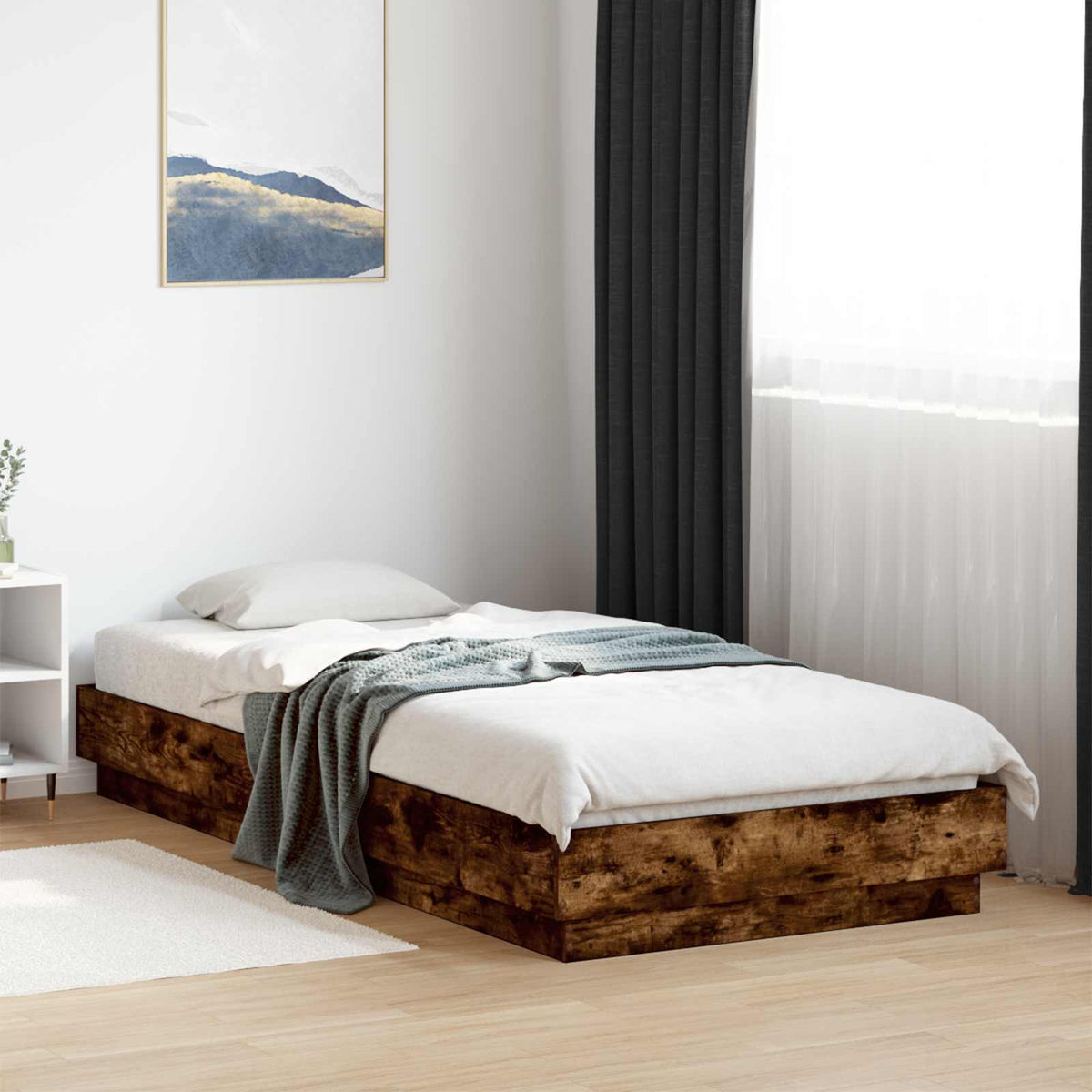 Bed Frame met LED Gerookt eiken 80 x 200 cm Bewerkt hout is nu te koop bij PeponiXL, paradijselijk wonen!