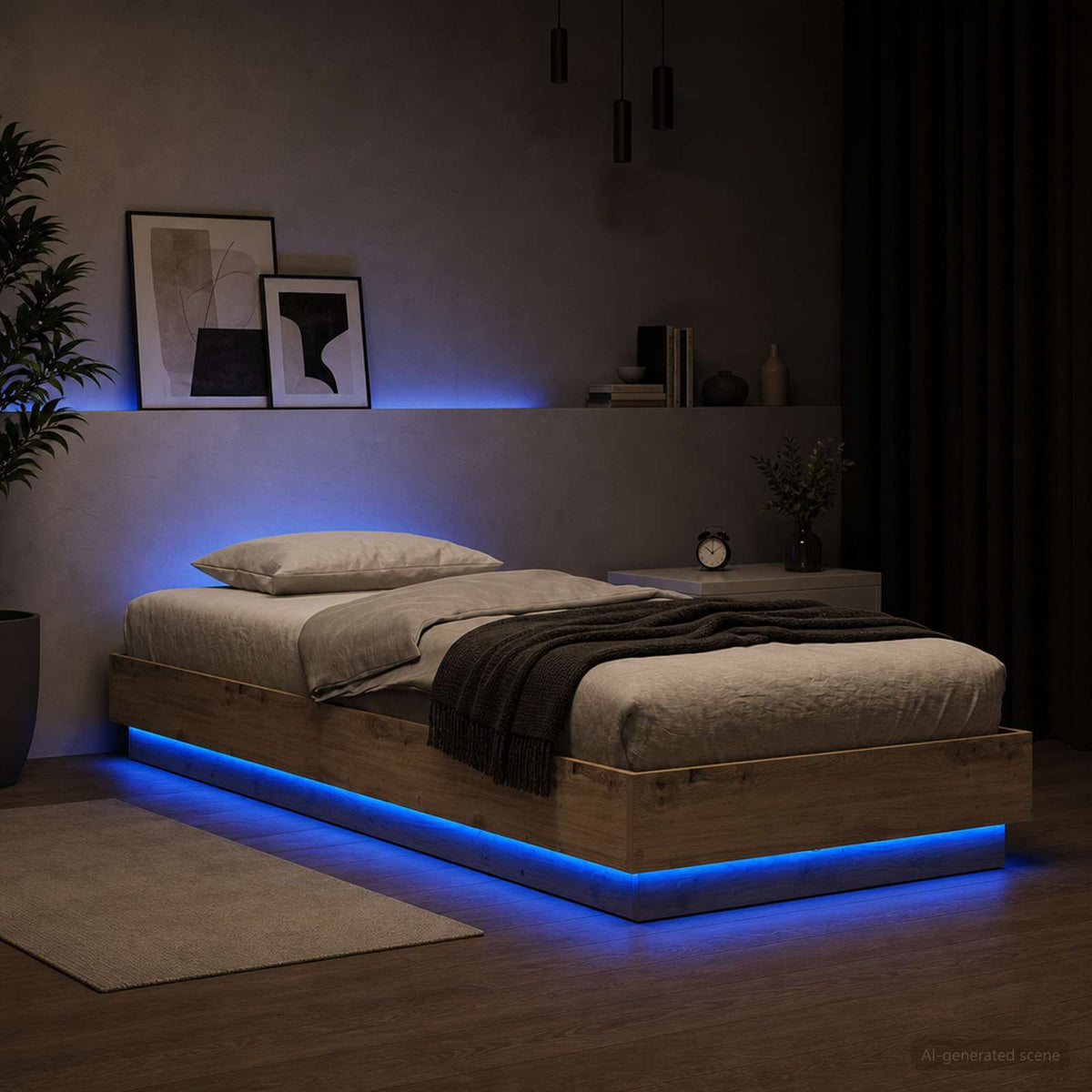 Bed Frame met LED Artisanaal eiken 80 x 200 cm Bewerkt hout is nu te koop bij PeponiXL, paradijselijk wonen!