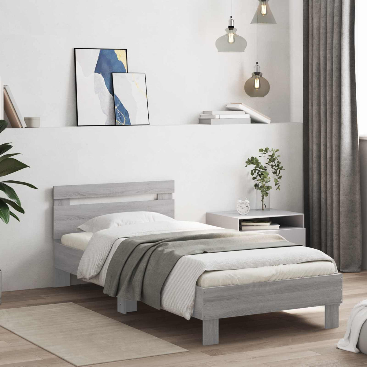 Bedframe Grijs Sonoma Bewerkt hout is nu te koop bij PeponiXL, paradijselijk wonen!