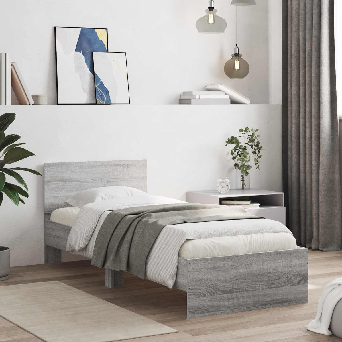 Bedframe Wandgemonteerd Grijze Sonoma Bewerkt hout is nu te koop bij PeponiXL, paradijselijk wonen!