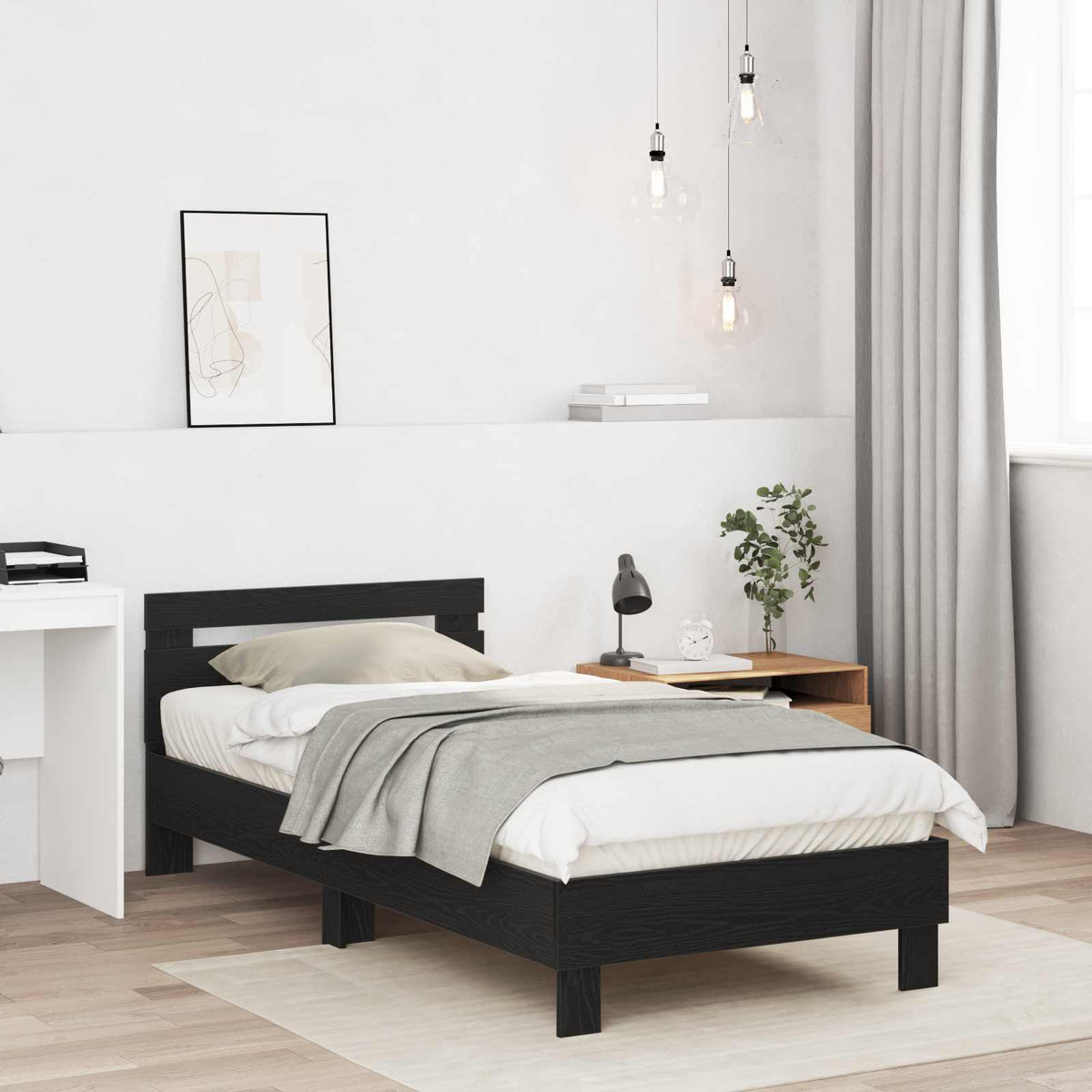Bedframe Zwart eiken Bewerkt hout is nu te koop bij PeponiXL, paradijselijk wonen!