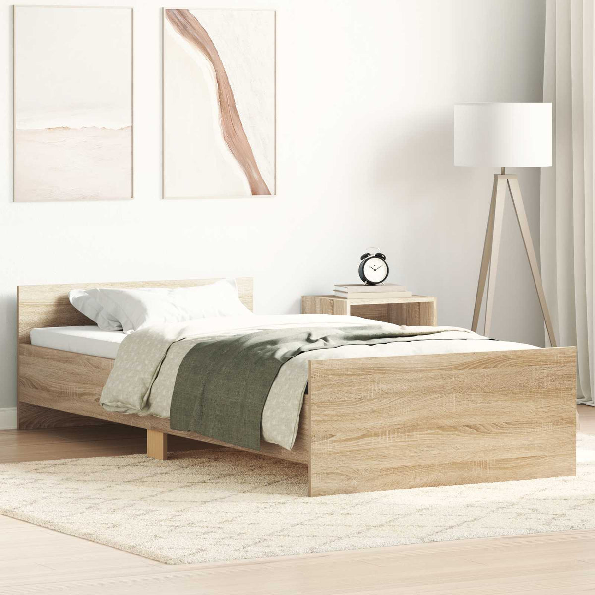 Bedframe met hoofdeinde Sonoma Eiken Bewerkt hout is nu te koop bij PeponiXL, paradijselijk wonen!