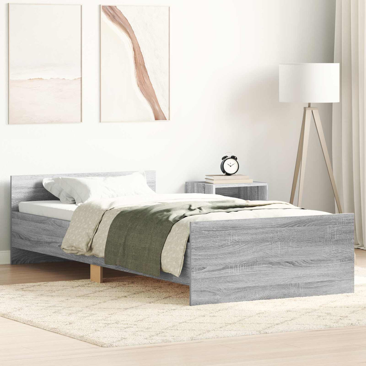 Bedframe met hoofdeinde Grijs Sonoma Bewerkt hout is nu te koop bij PeponiXL, paradijselijk wonen!