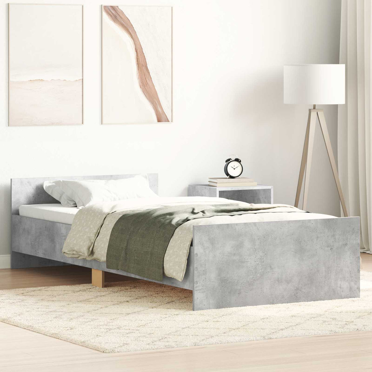 Bedframe met hoofdeinde Betongrijs Bewerkt hout is nu te koop bij PeponiXL, paradijselijk wonen!