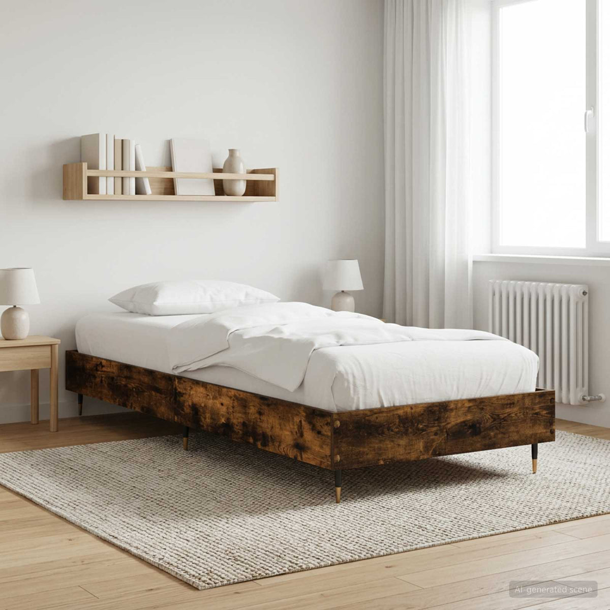 Bedframe Gerookt eiken 80 x 200 cm Bewerkt hout is nu te koop bij PeponiXL, paradijselijk wonen!