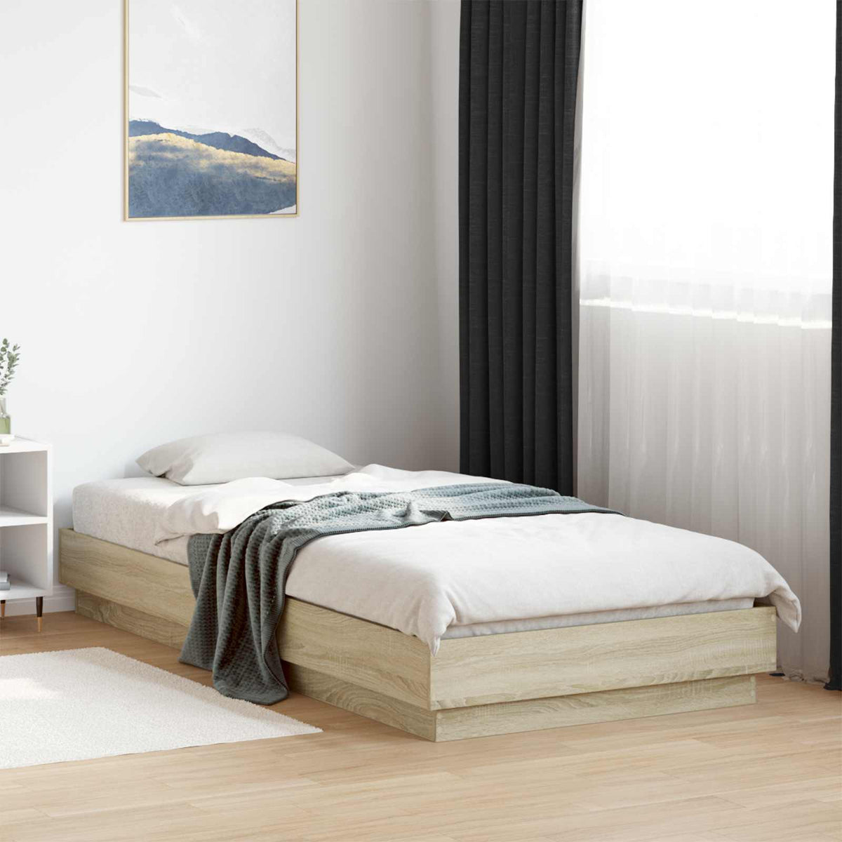 Vloerbedframe Sonoma Eiken 80 x 200 cm Bewerkt hout is nu te koop bij PeponiXL, paradijselijk wonen!