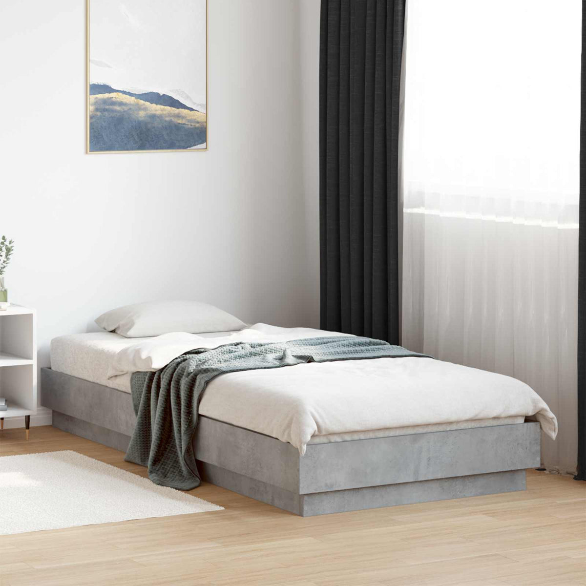 Vloerbedframe Betongrijs 80 x 200 cm Bewerkt hout is nu te koop bij PeponiXL, paradijselijk wonen!