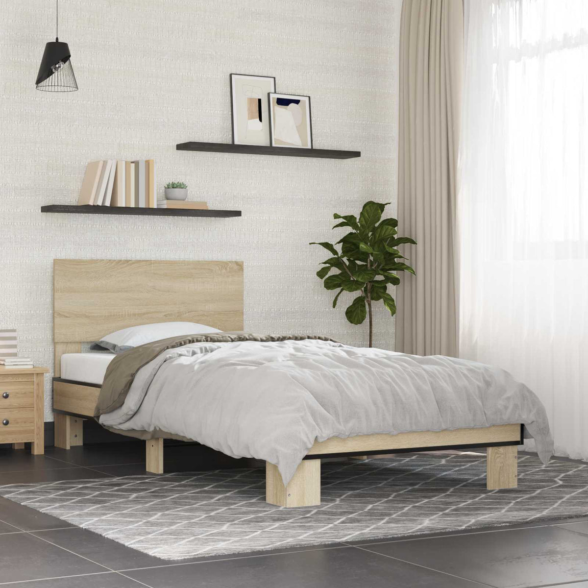 Bedframe met Hoofdeinde Sonoma Eiken 80 x 200 cm Bewerkt hout is nu te koop bij PeponiXL, paradijselijk wonen!