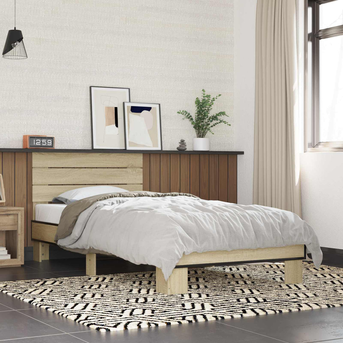 Bedframe met Hoofdeinde Sonoma Eiken 80 x 200 cm Bewerkt hout is nu te koop bij PeponiXL, paradijselijk wonen!
