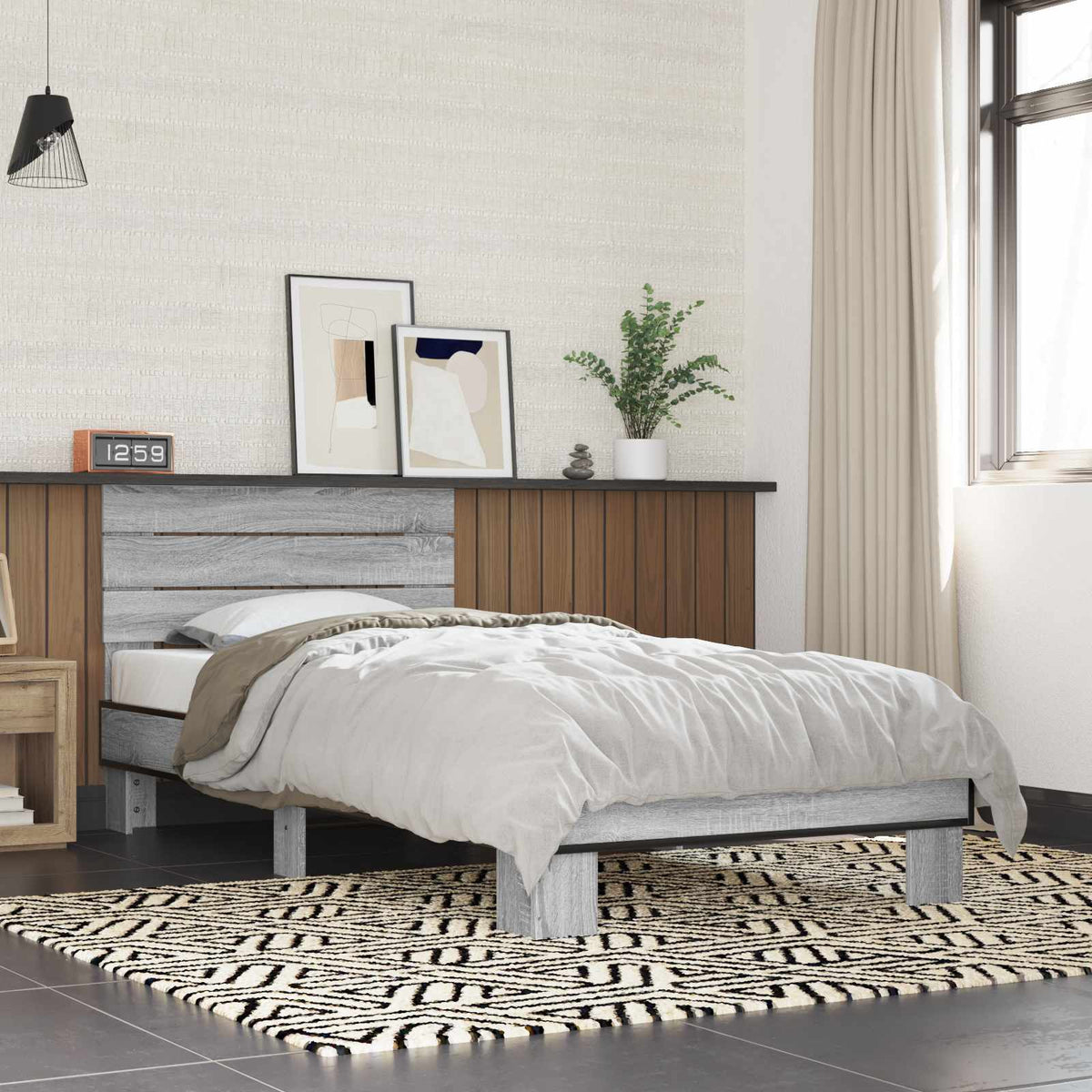 Bedframe met Hoofdeinde Grijs Sonoma 80 x 200 cm Bewerkt hout is nu te koop bij PeponiXL, paradijselijk wonen!