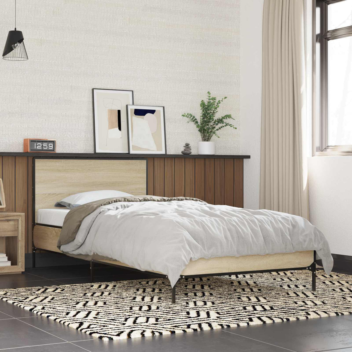 Bedframe met Hoofdeinde Sonoma Eiken 80 x 200 cm Bewerkt hout is nu te koop bij PeponiXL, paradijselijk wonen!
