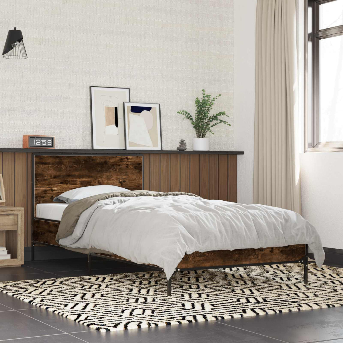 Bedframe met Hoofdeinde Gerookt eiken 80 x 200 cm Bewerkt hout is nu te koop bij PeponiXL, paradijselijk wonen!