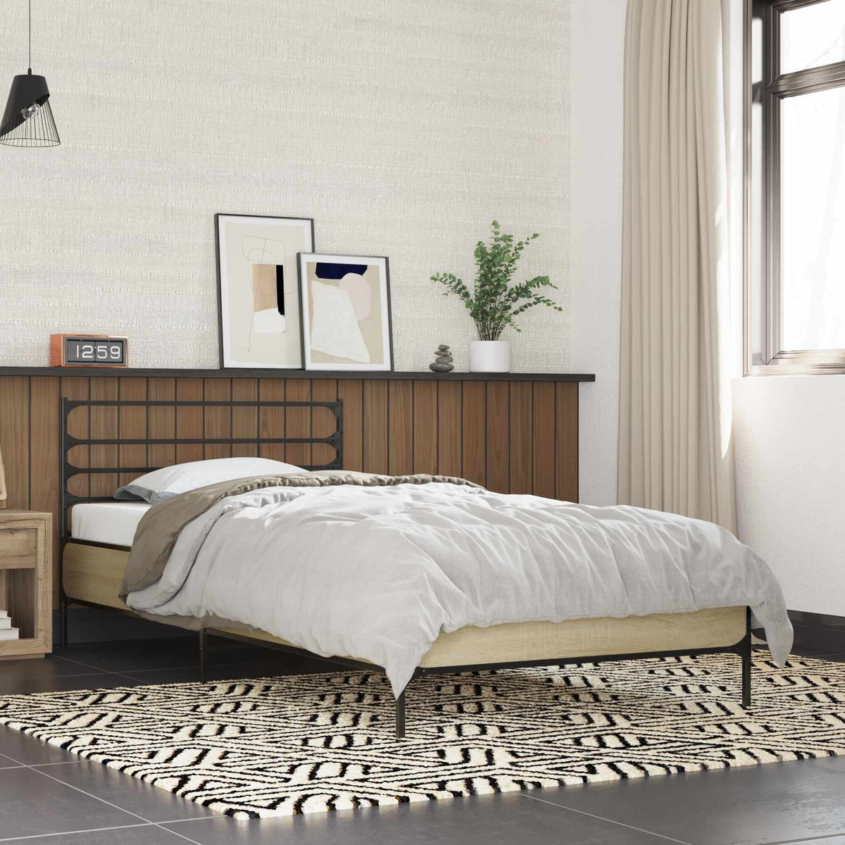 Bedframe Sonoma Eiken 80 x 200 cm Bewerkt hout is nu te koop bij PeponiXL, paradijselijk wonen!