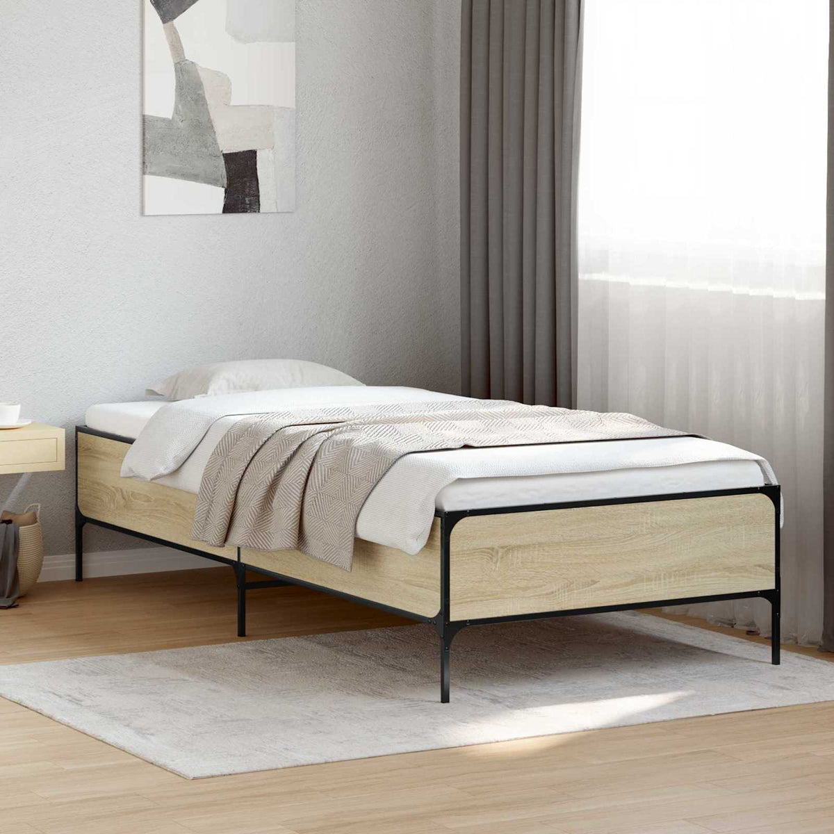 Bedframe Sonoma Eiken 80 x 200 cm Bewerkt hout is nu te koop bij PeponiXL, paradijselijk wonen!