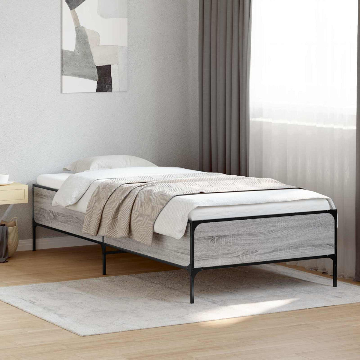 Bedframe Grijs Sonoma 80 x 200 cm Bewerkt hout is nu te koop bij PeponiXL, paradijselijk wonen!