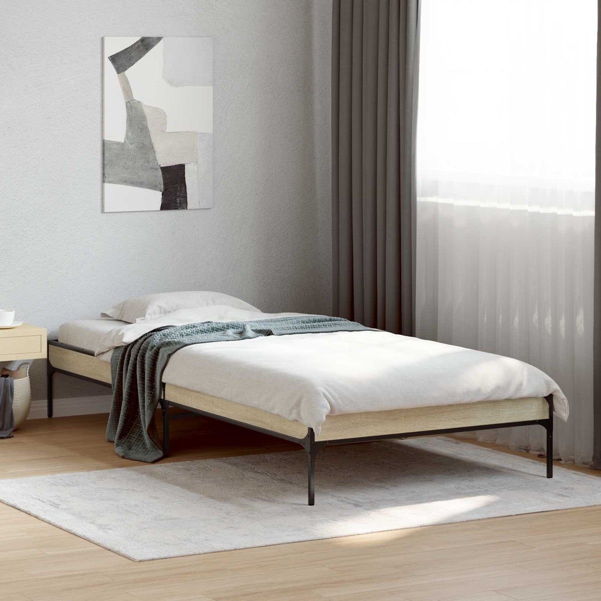Bedframe Sonoma Eiken 80 x 200 cm Bewerkt hout is nu te koop bij PeponiXL, paradijselijk wonen!