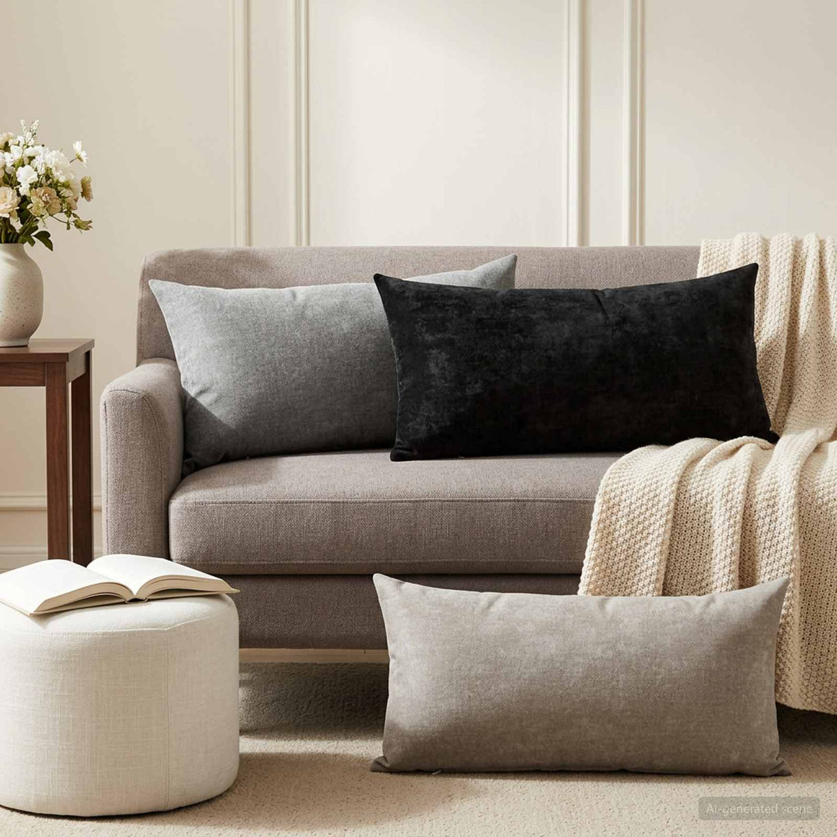 Plaid kussen 2 st HEERLEN Lichtgrijs 40 x 80 cm Chenille Stof is nu te koop bij PeponiXL, paradijselijk wonen!