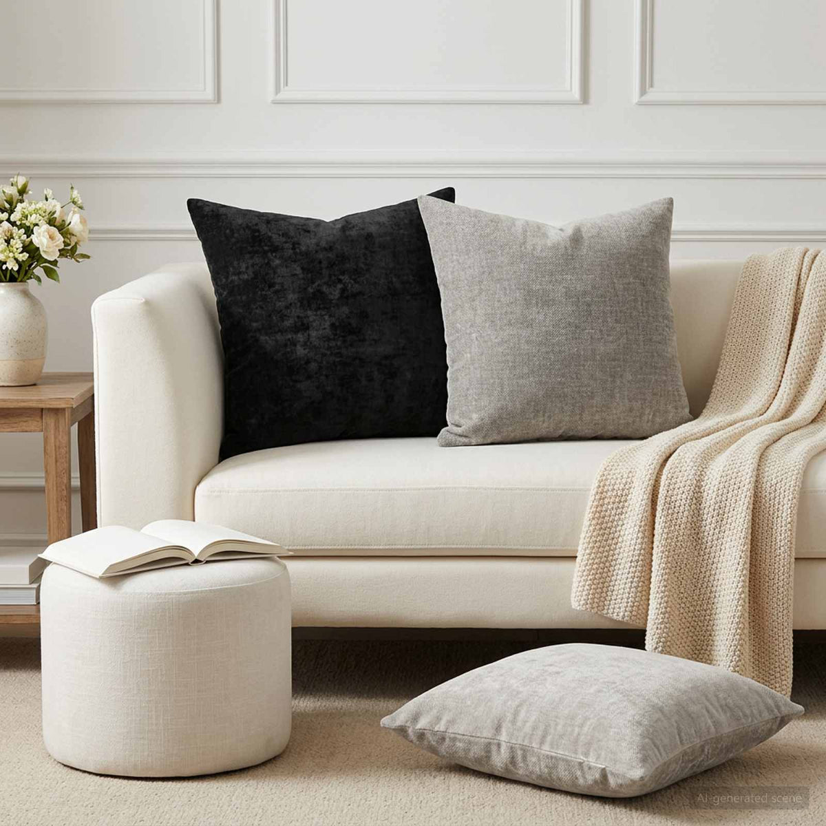 vidaXL Plaid kussen 2 st HEERLEN Antraciet 45 x 45 cm Chenille Stof