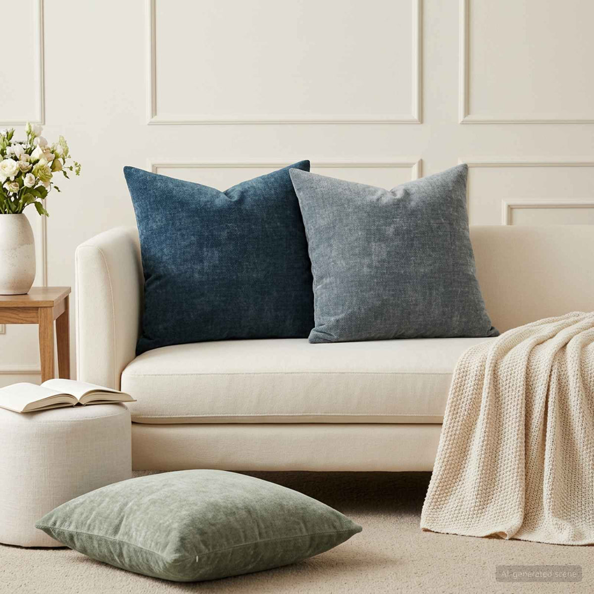 Plaid kussen 2 st HEERLEN Blauw 45 x 45 cm Chenille Stof is nu te koop bij PeponiXL, paradijselijk wonen!