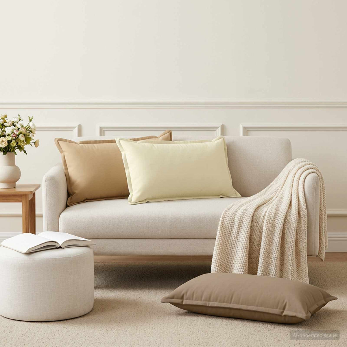 Kussen met kussen HOUTEN 6 st Beige Polyester is nu te koop bij PeponiXL, paradijselijk wonen!