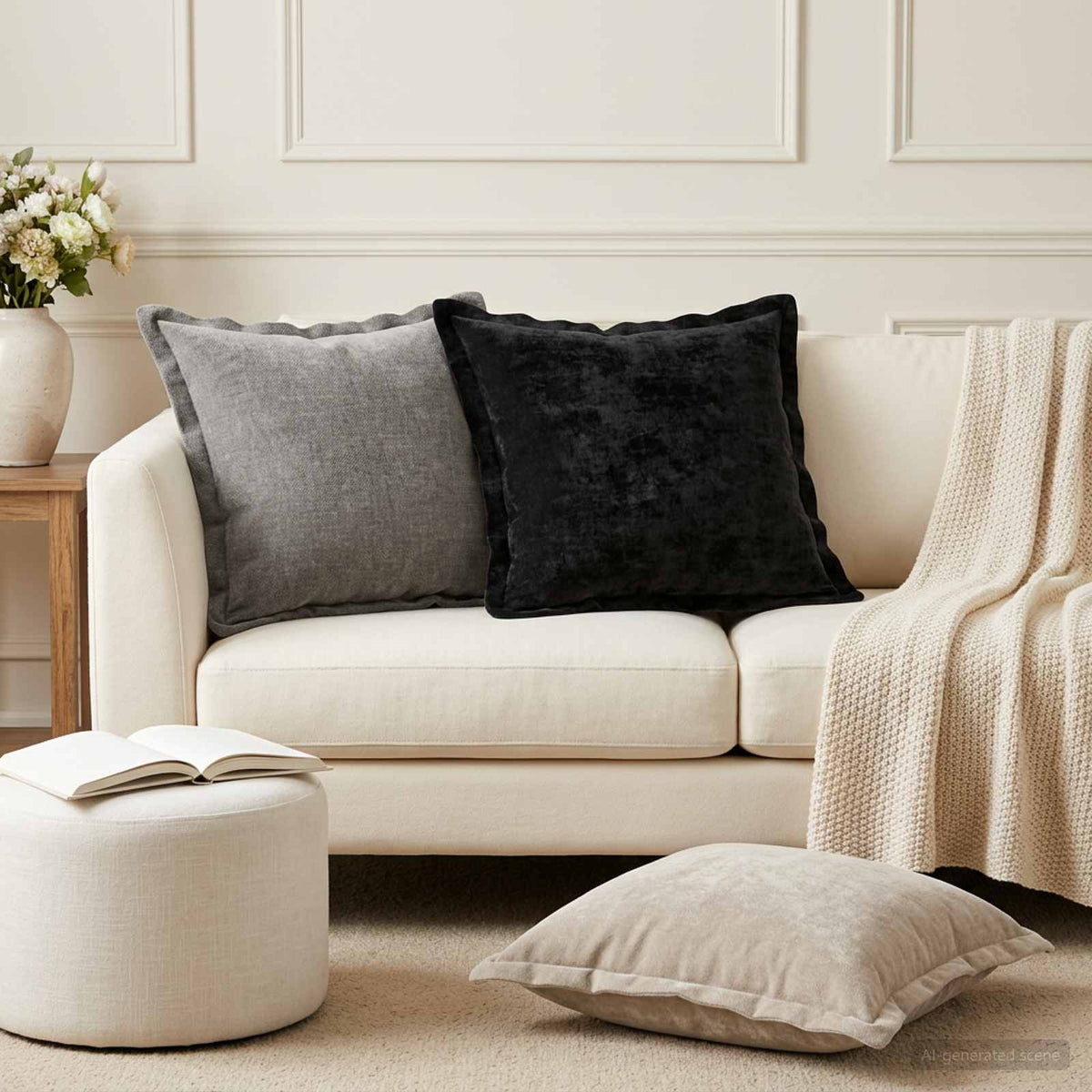 Plaid kussen 6 st HOUTEN Antraciet 50 x 50 cm Chenille Stof is nu te koop bij PeponiXL, paradijselijk wonen!