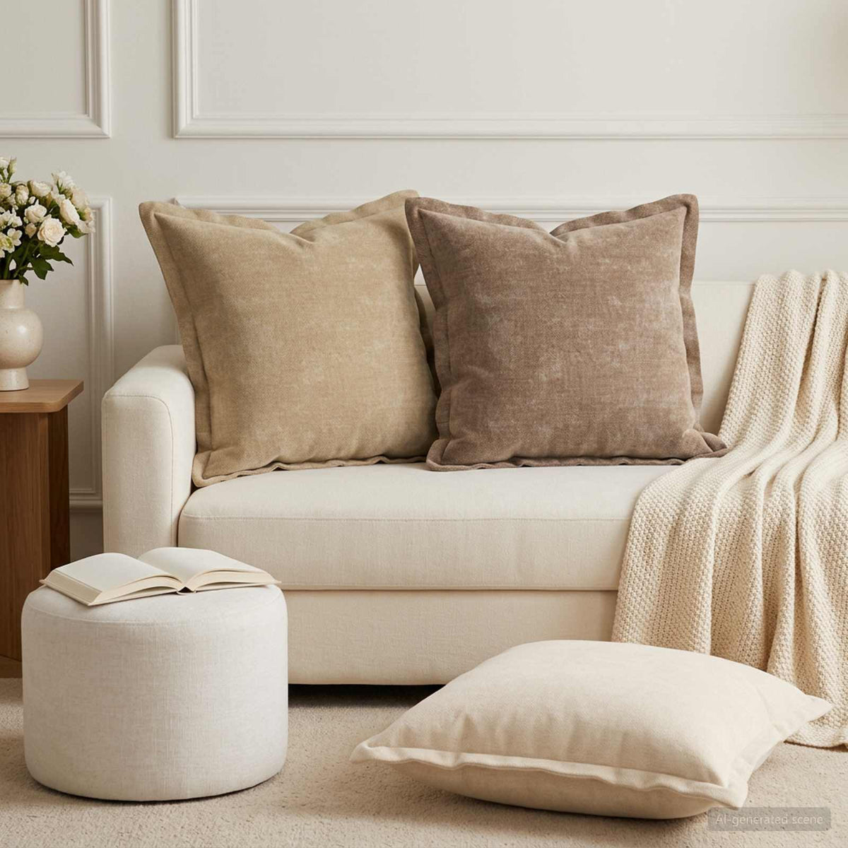 Kussensloop 6 st HOUTEN Taupe 50 x 50 cm Chenille Stof is nu te koop bij PeponiXL, paradijselijk wonen!