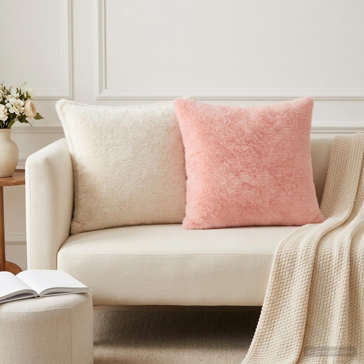 Kussensloop 2 st HOUTEN Roze 45 x 45 cm Nep Konijnenbont is nu te koop bij PeponiXL, paradijselijk wonen!