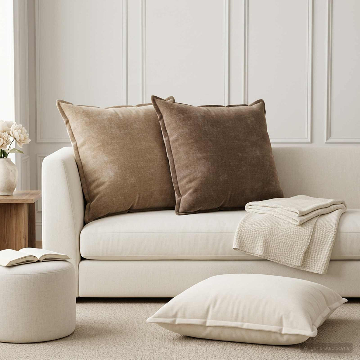 Kussensloop 6 st HOUTEN Taupe 70 x 70 cm Chenille Stof is nu te koop bij PeponiXL, paradijselijk wonen!