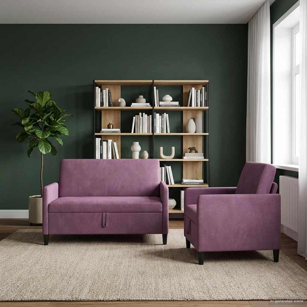 Bankenset met opbergruimte 2 st Paars Polyester is nu te koop bij PeponiXL, paradijselijk wonen!