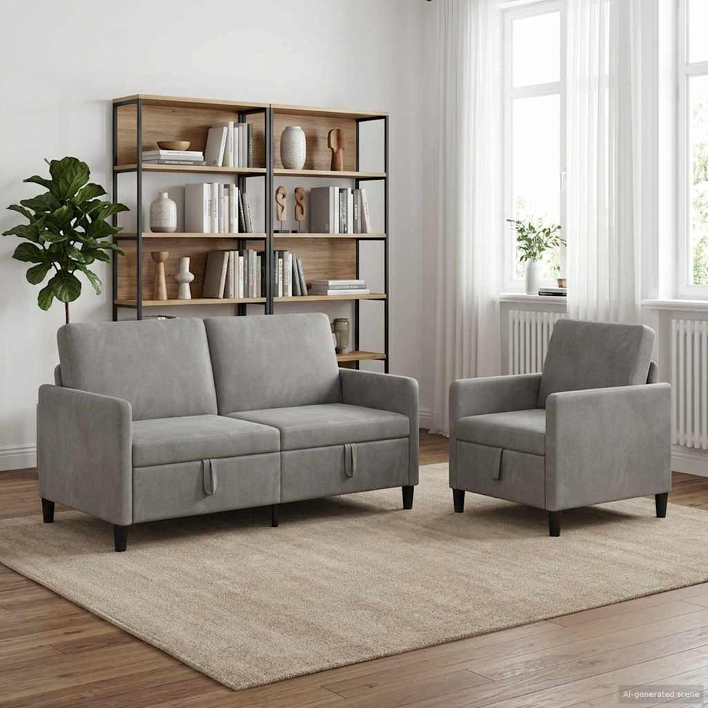 Bankenset met opbergruimte 2 st Lichtgrijs Polyester is nu te koop bij PeponiXL, paradijselijk wonen!